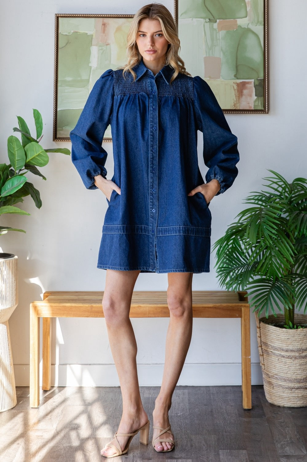 Smocked Denim Dress