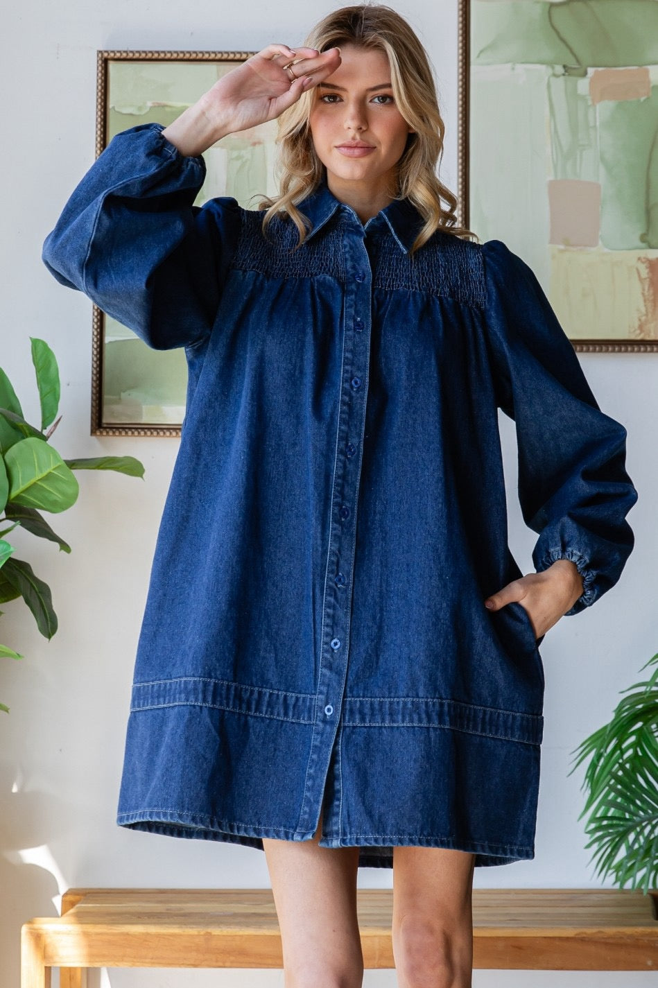 Smocked Denim Dress