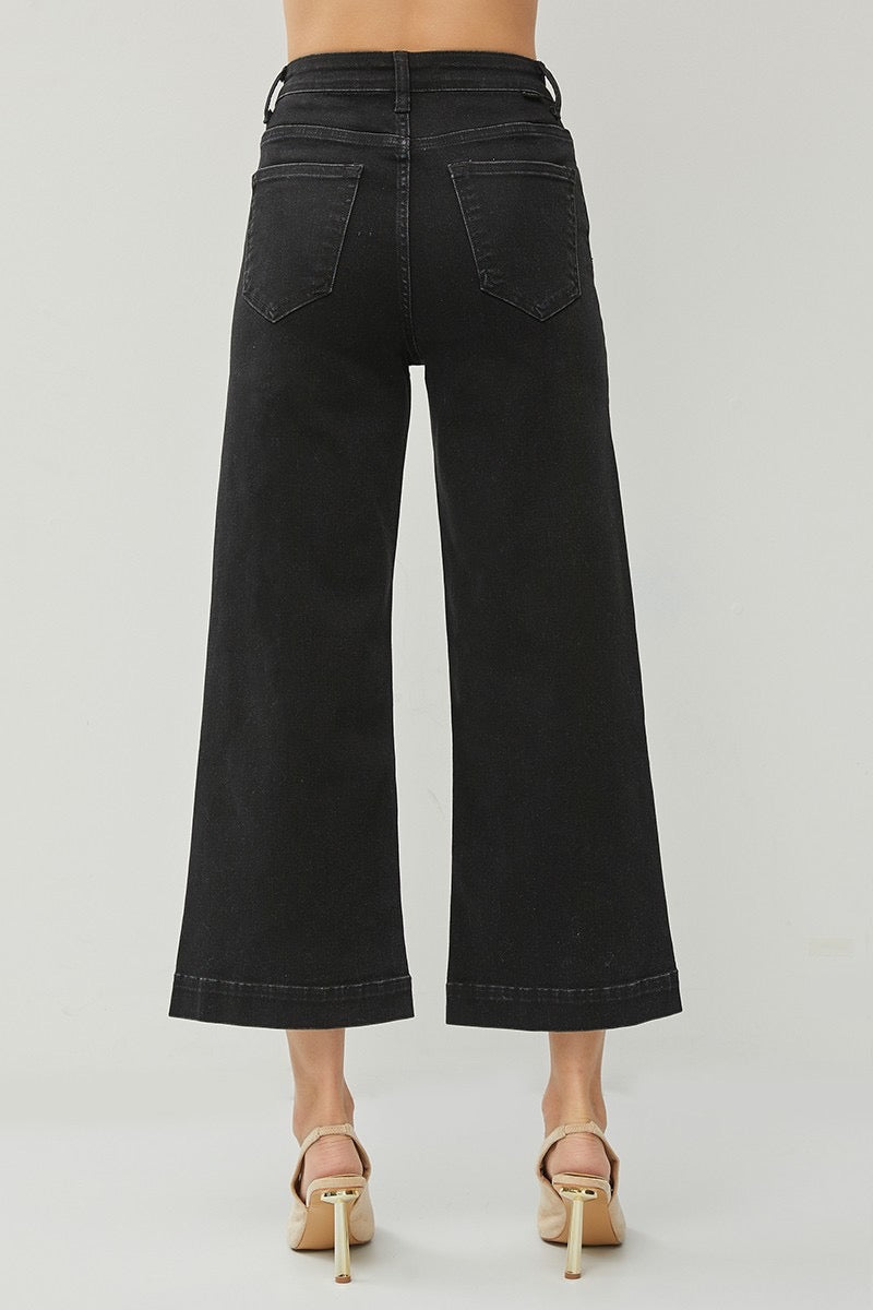 Risen High Rise Ankle Wide Leg Black Jean