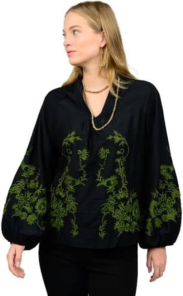 Ivy Jane Black Poet Embroidered Top