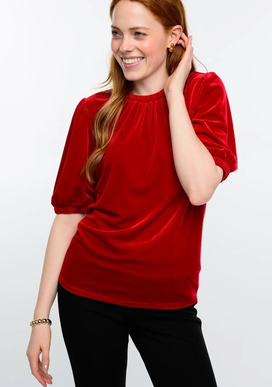 Ivy Jane Red Velvet Rouched Neck Top