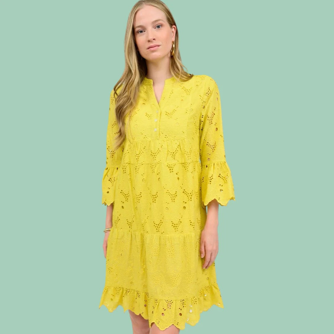 Citron Eyelet Tiered Dress