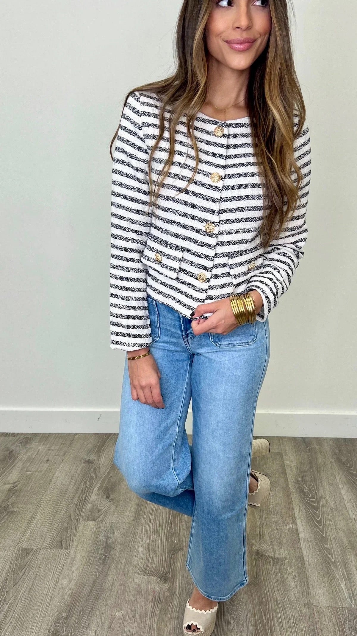Cream and Black Jacket With Gold Buttons