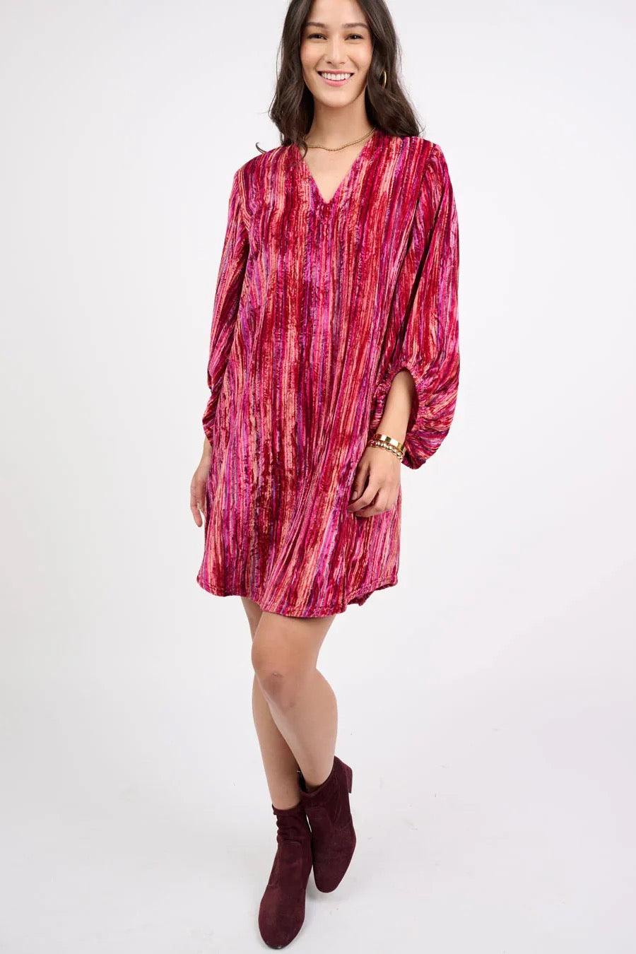 Ivy Jane V-Neck Velvet Striped Dress