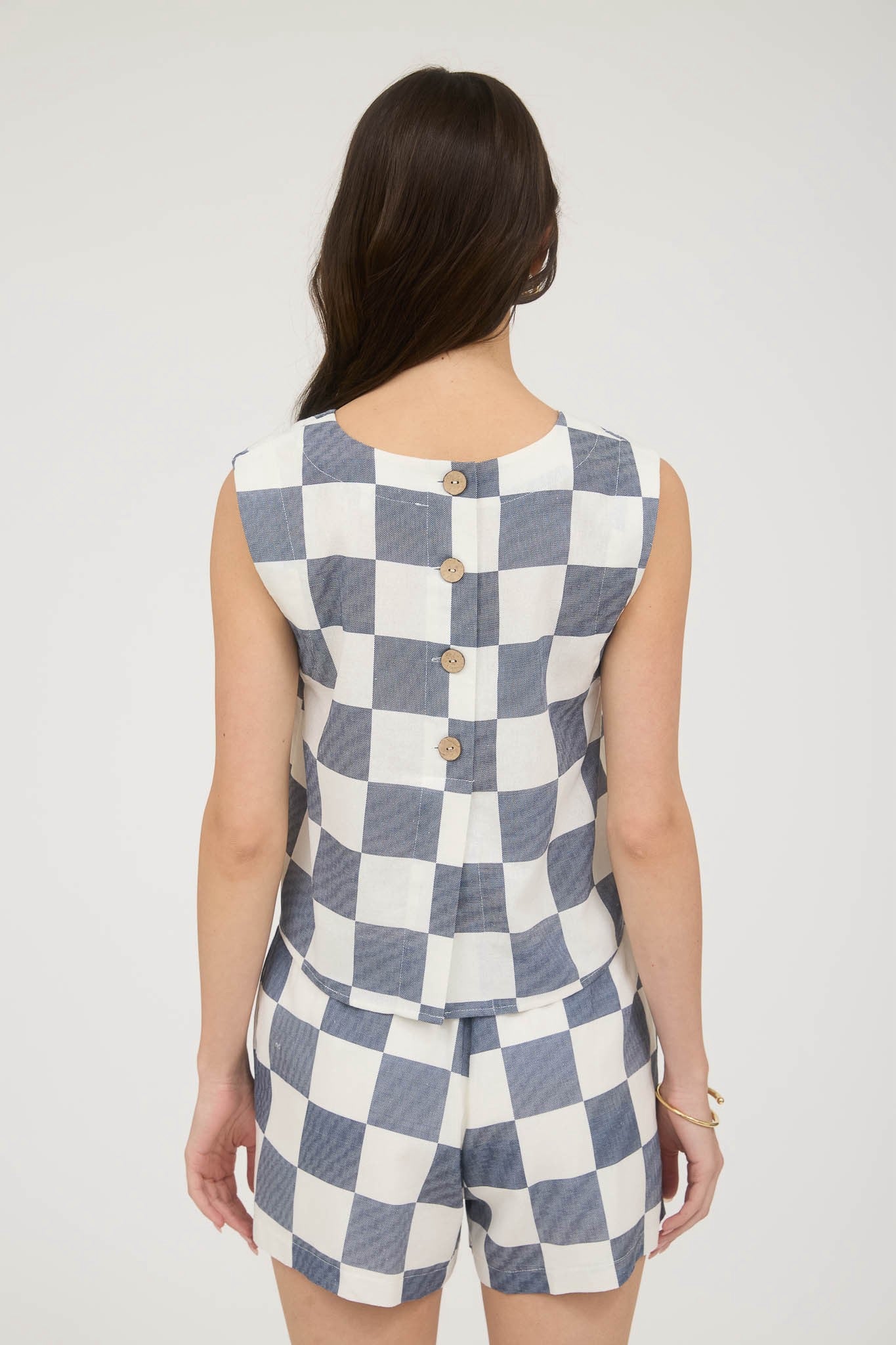 Checkered Sleeveless Linen Crop Top