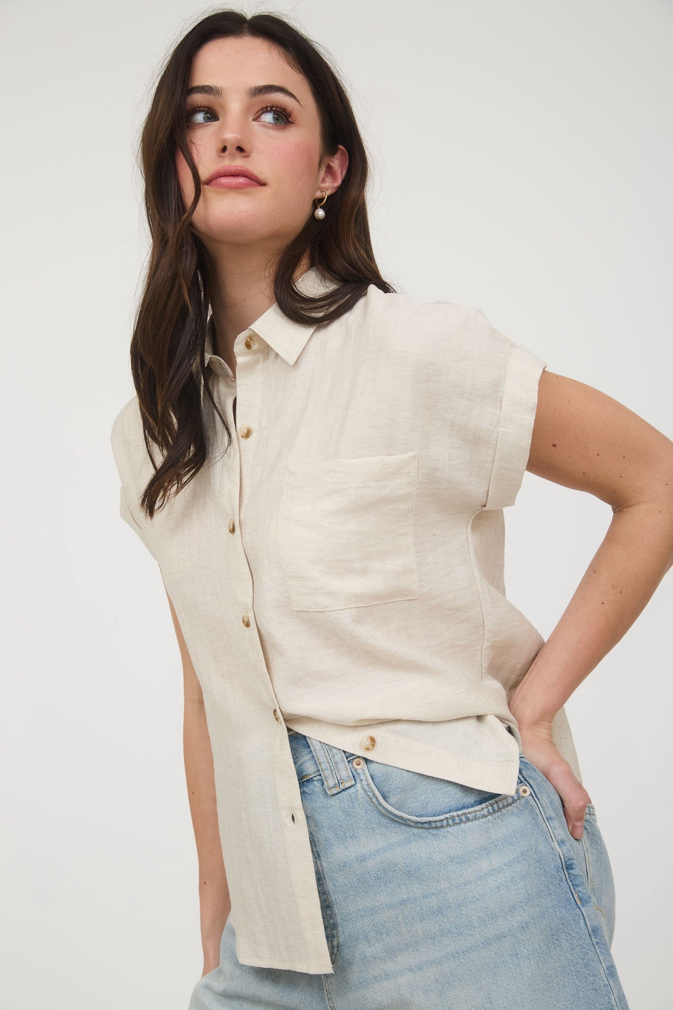 Collared Cuff Sleeve Back Pintuck Shirt