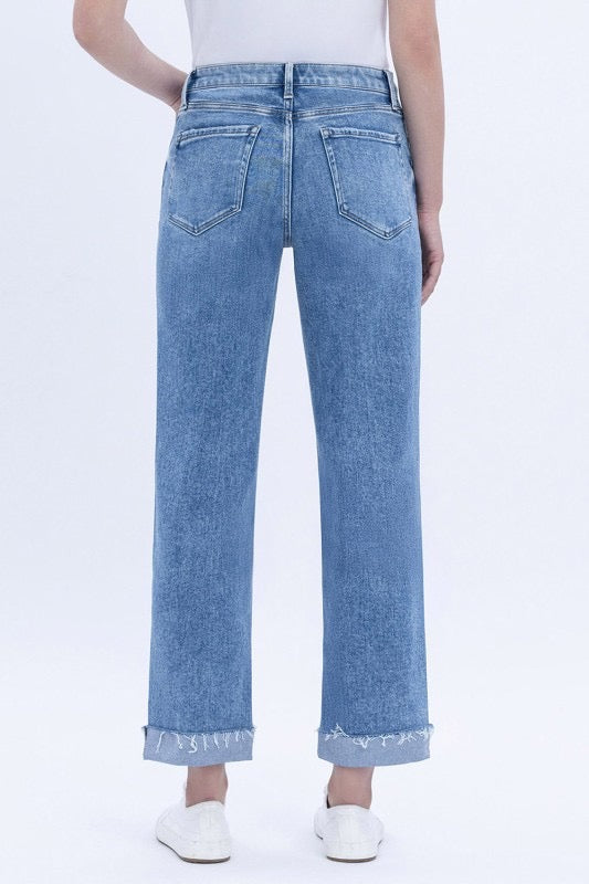 Flying Monkey High Rise Cuffed Crop Straight Jeans