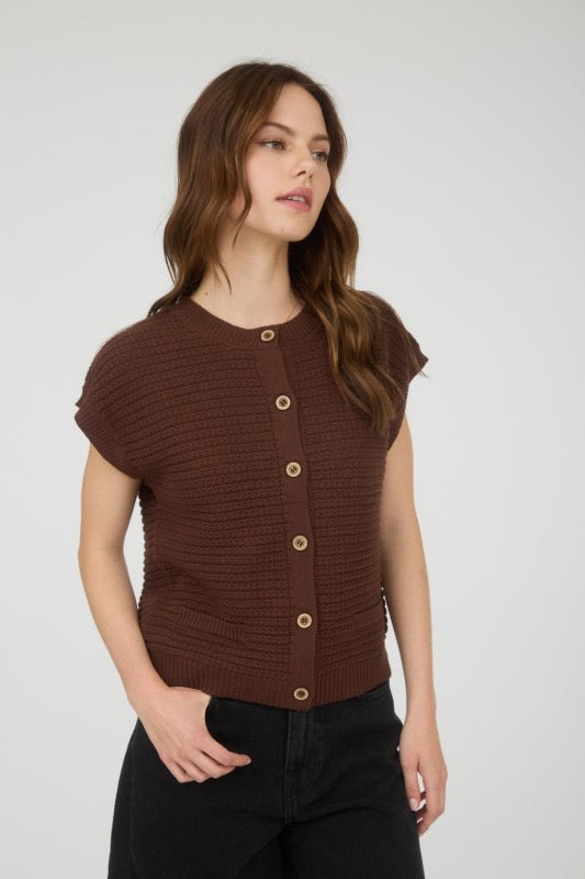 Button Down Short Sleeve Knit Cardigan Vest