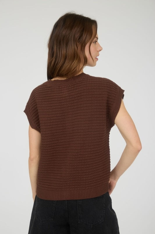 Button Down Short Sleeve Knit Cardigan Vest