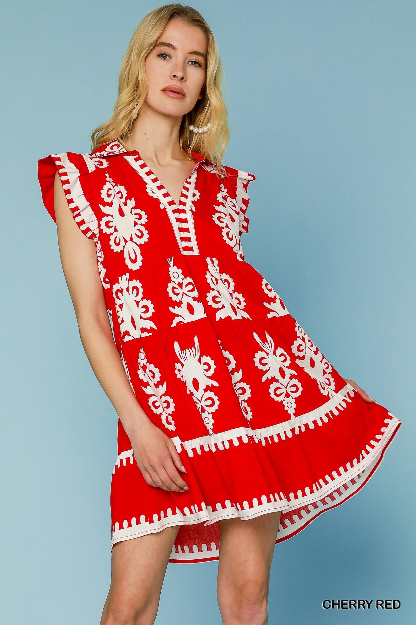 Abstract Print Two Tone Cream/Black Ruffle Dress