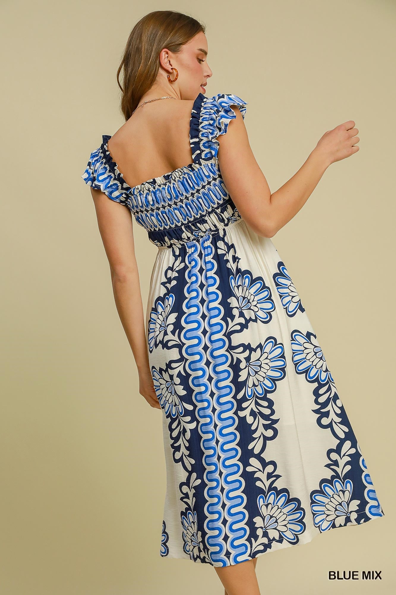 Blue Mix Placement Print A Line Sundress