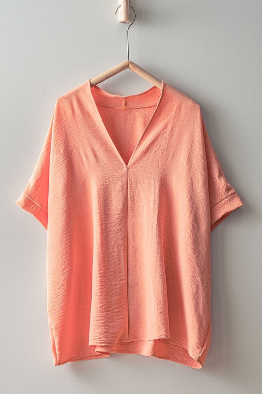 Oversized V-neck Short Sleeve Top