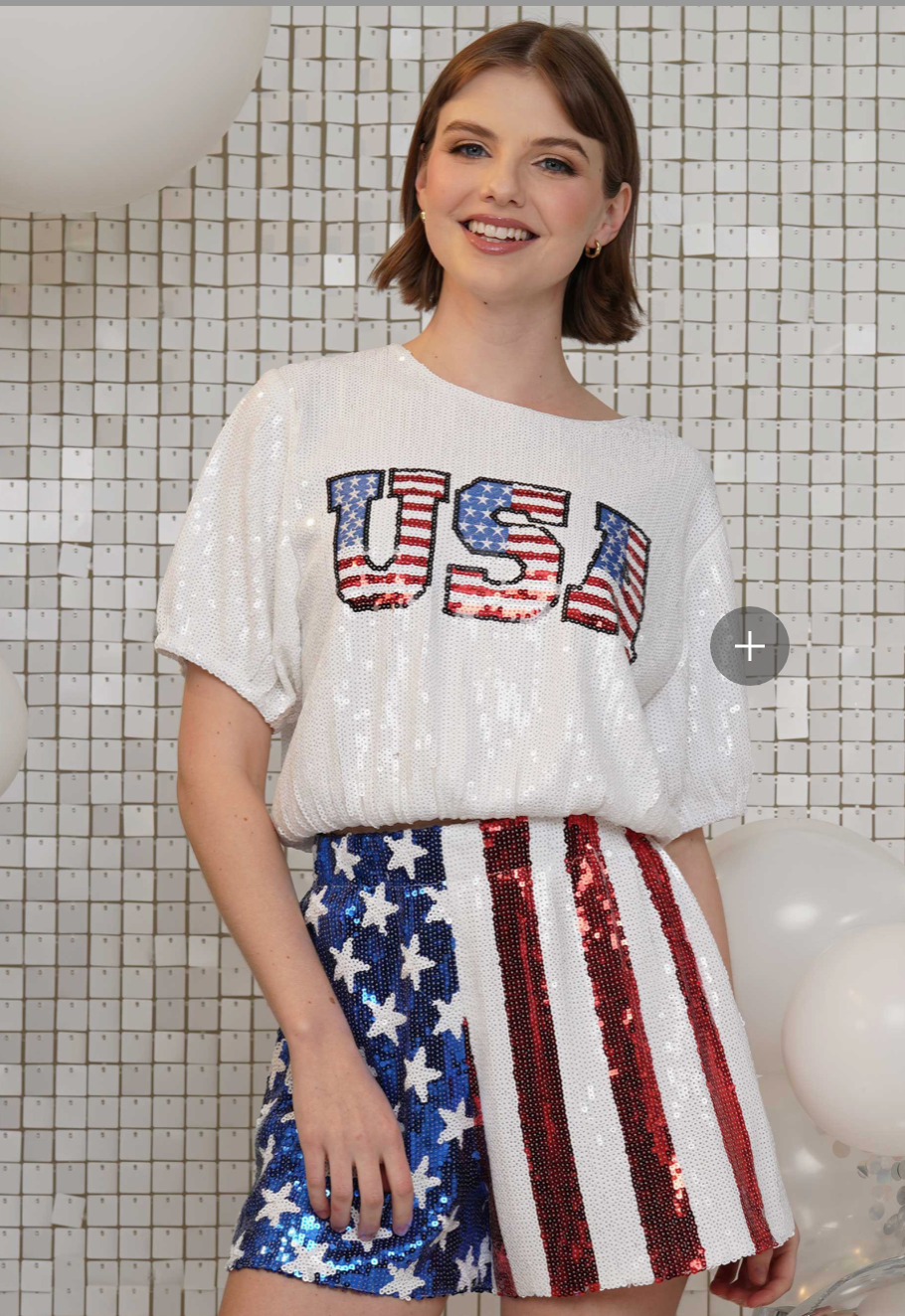 4th Of July Usa Script S0equin Crop Top
