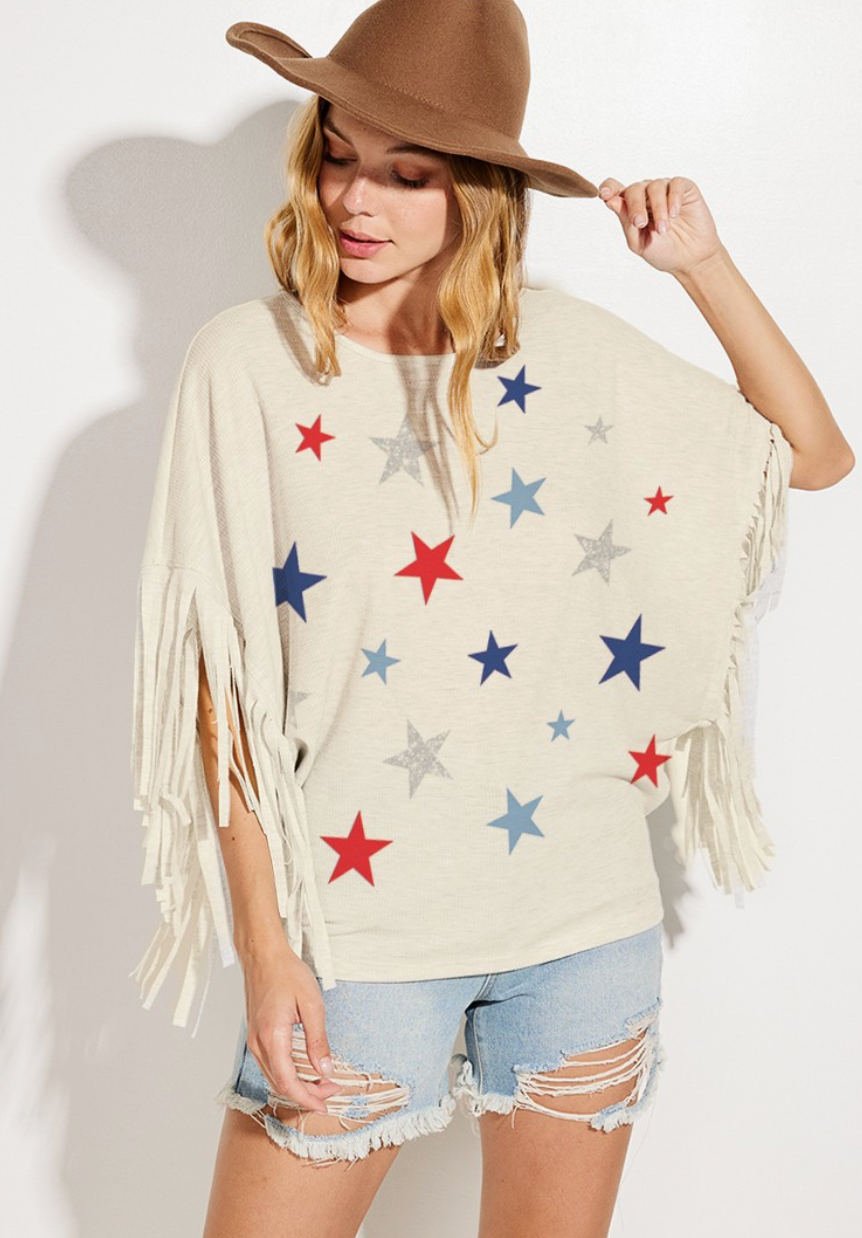 Plus Size Stars Dolman Fringe Top