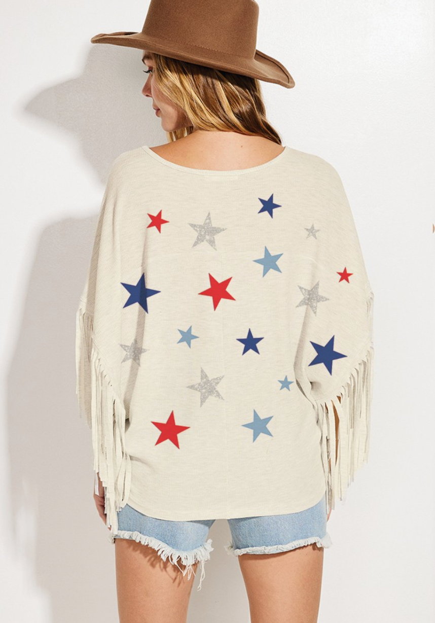 Plus Size Stars Dolman Fringe Top
