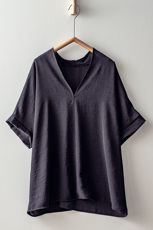 Oversized V-neck Short Sleeve Top