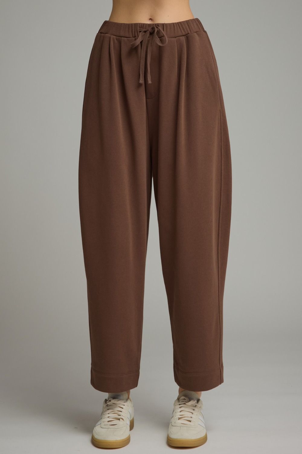Brown Wide Leg Drawstring Pants