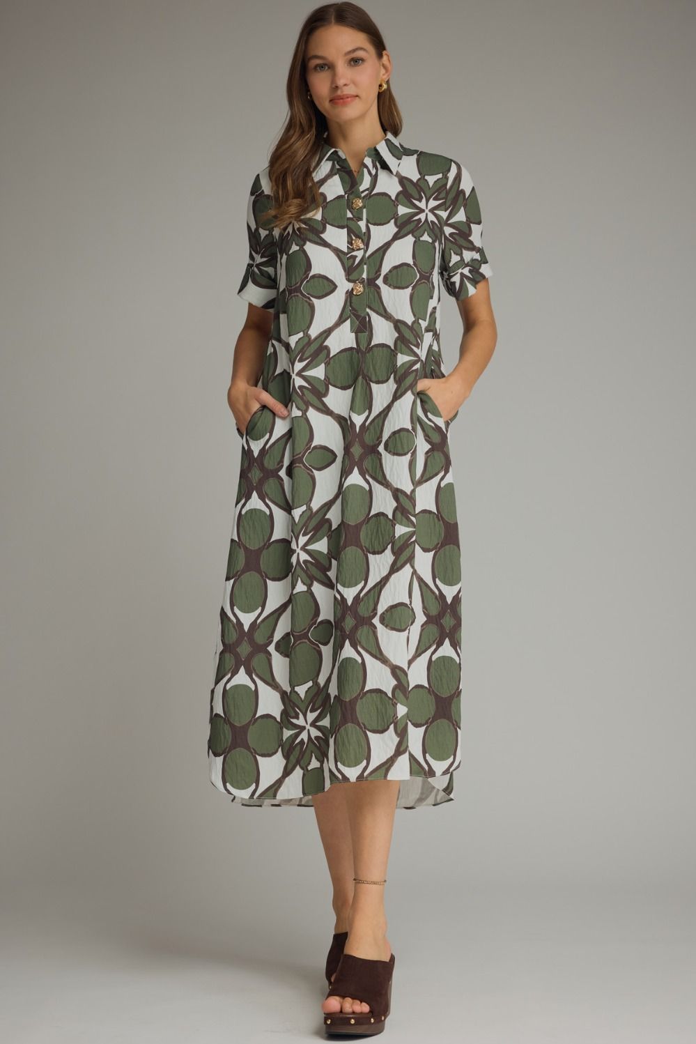Olive Printed Shirt Dress