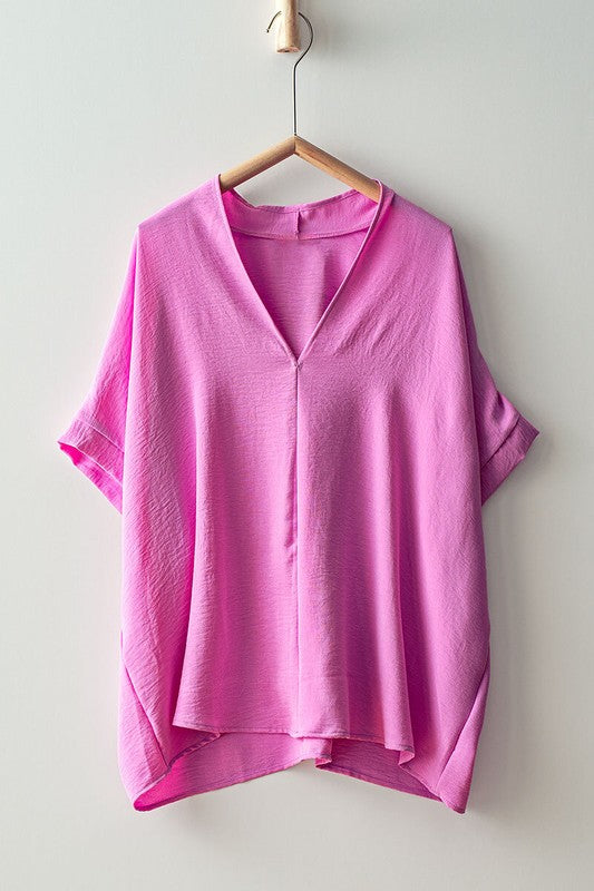 Oversized V-neck Short Sleeve Top